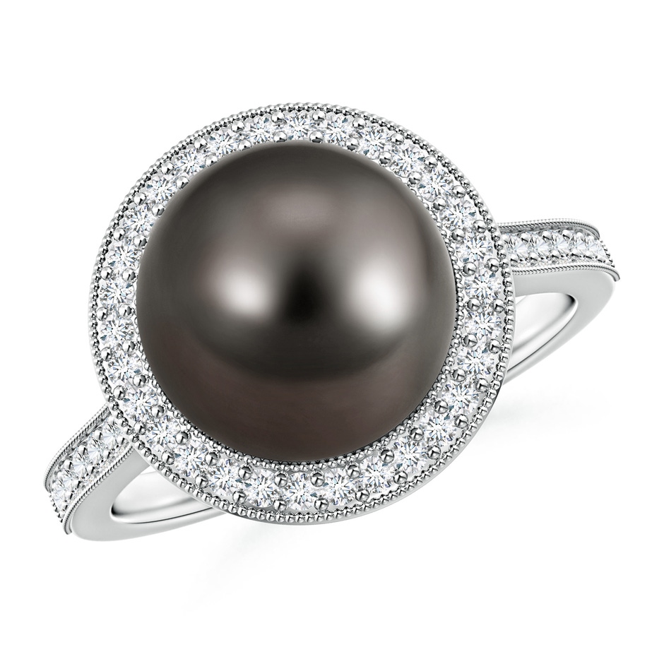 10mm AAA Tahitian Pearl Halo Ring with Milgrain in White Gold 