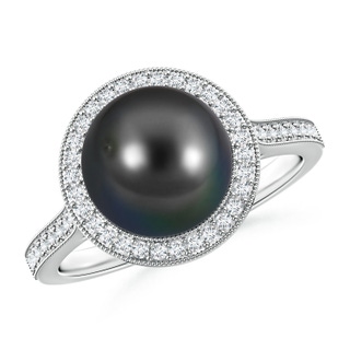 9mm AA Tahitian Pearl Halo Ring with Milgrain in S999 Silver