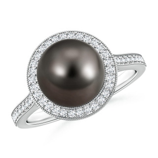 9mm AAA Tahitian Pearl Halo Ring with Milgrain in S999 Silver