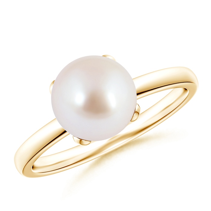 8mm AAA Classic Solitaire Japanese Akoya Pearl Ring in 9K Yellow Gold 