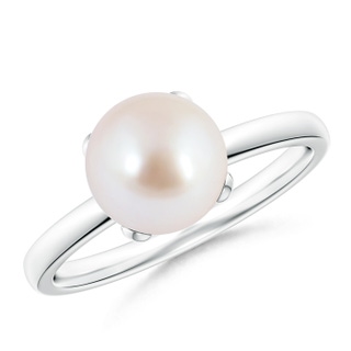 8mm AAA Classic Solitaire Japanese Akoya Pearl Ring in White Gold