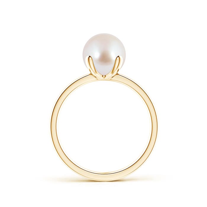 8mm AAA Classic Solitaire Japanese Akoya Pearl Ring in Yellow Gold - side 1