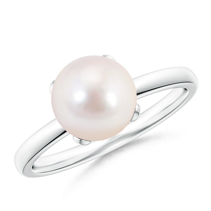 8mm AAAA Classic Solitaire Japanese Akoya Pearl Ring in White Gold