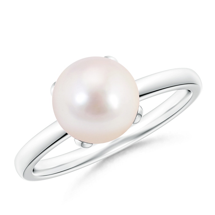 8mm AAAA Classic Solitaire Japanese Akoya Pearl Ring in White Gold 