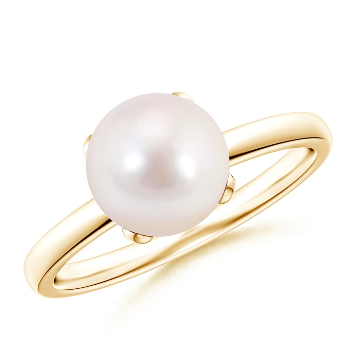 8mm AAAA Classic Solitaire Japanese Akoya Pearl Ring in Yellow Gold