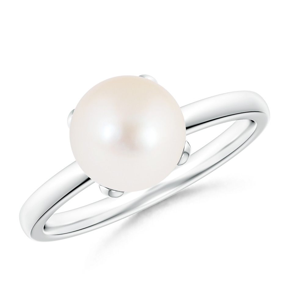 8mm AAA Classic Solitaire Freshwater Pearl Ring in 10K White Gold 