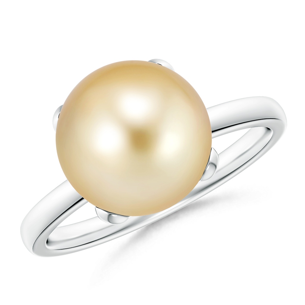 10mm AAAA Classic Solitaire Golden South Sea Pearl Ring in White Gold