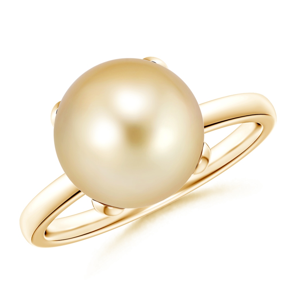 10mm AAAA Classic Solitaire Golden South Sea Pearl Ring in Yellow Gold