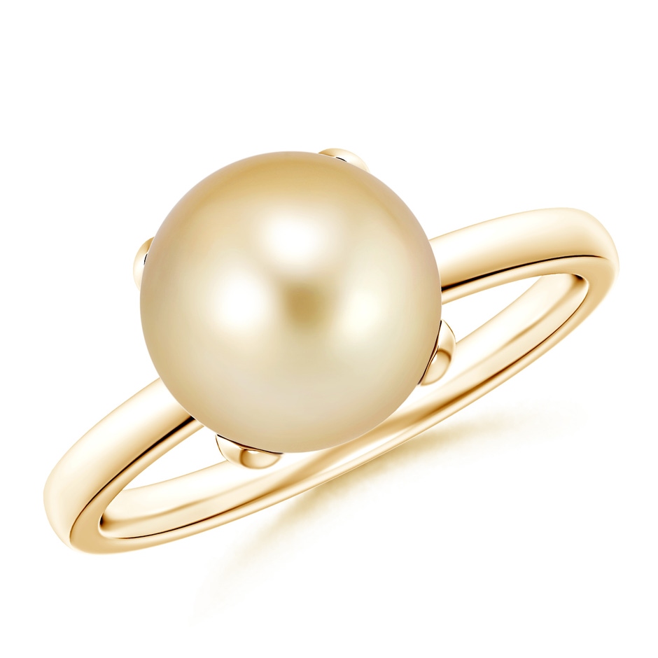 9mm AAAA Classic Solitaire Golden South Sea Pearl Ring in Yellow Gold 