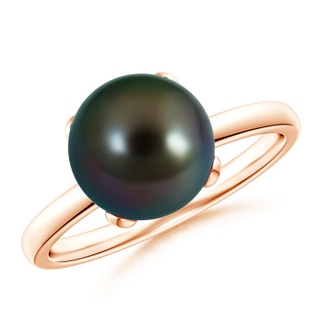 9mm AAAA Classic Solitaire Tahitian Pearl Ring in Rose Gold