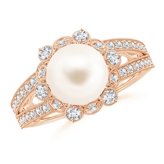 10mm AAA Freshwater Pearl and Diamond Ring with Floral Halo in Rose Gold