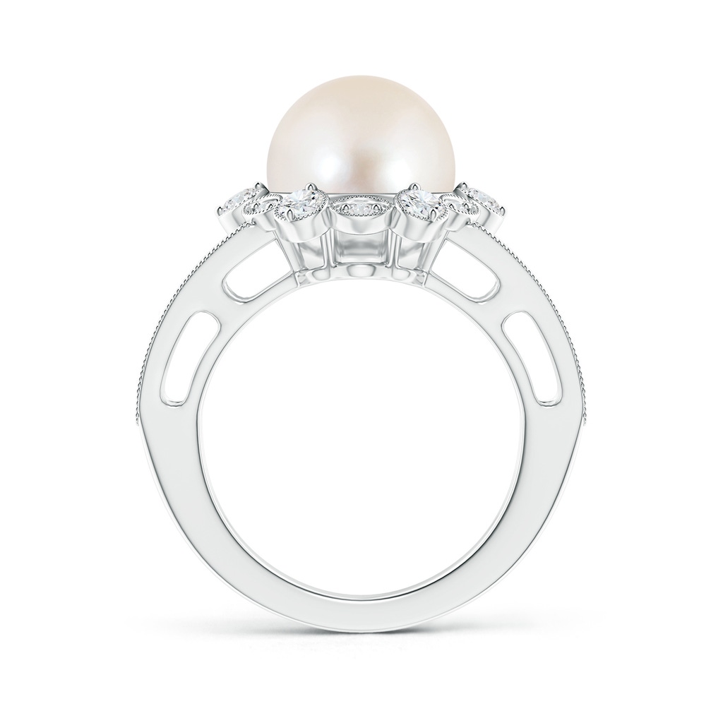 10mm AAAA Freshwater Pearl and Diamond Ring with Floral Halo in White Gold Product Image