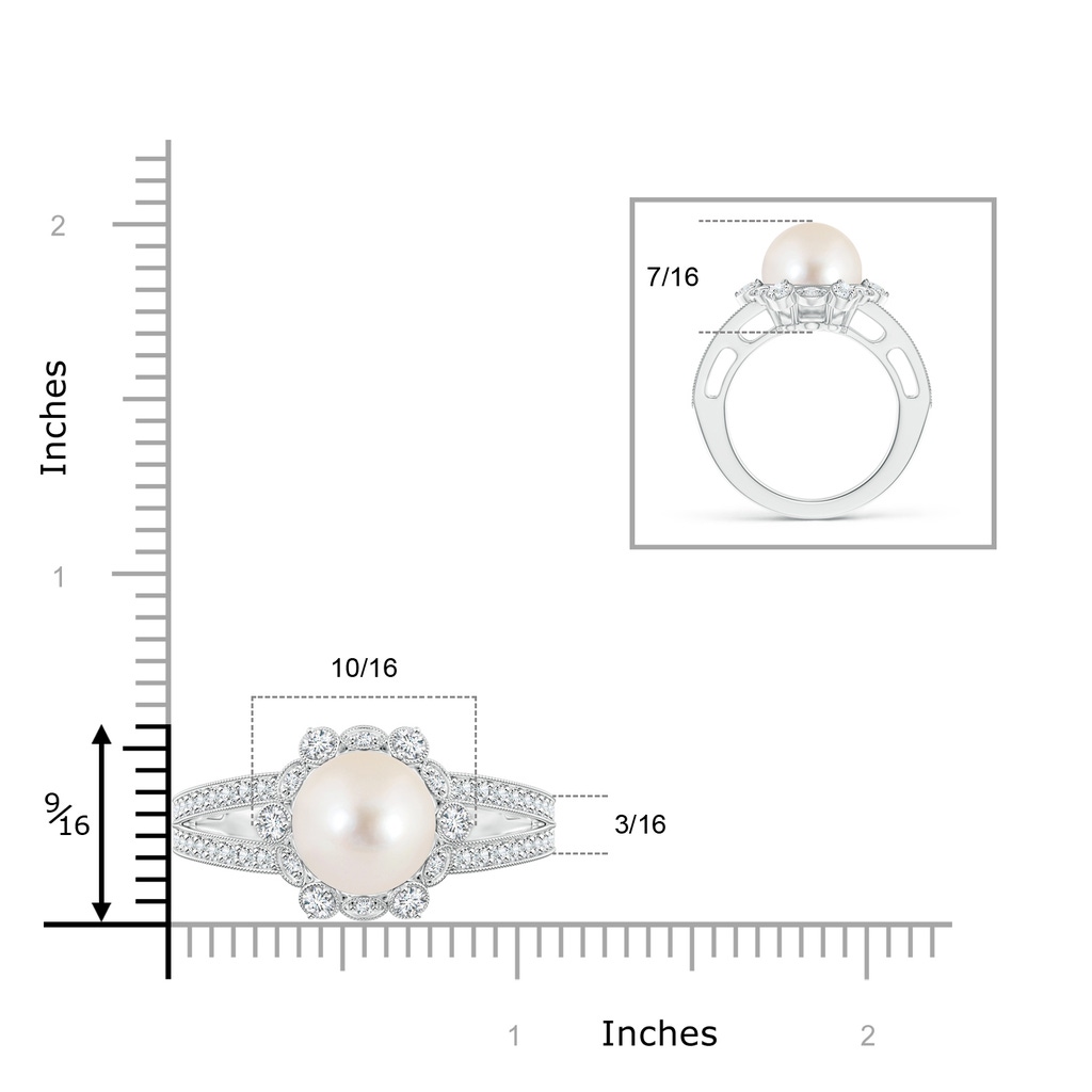 10mm AAAA Freshwater Pearl and Diamond Ring with Floral Halo in White Gold Product Image