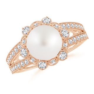 10mm AA South Sea Pearl and Diamond Ring with Floral Halo in Rose Gold