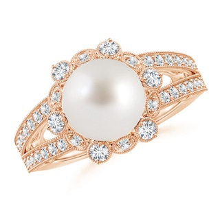 10mm AAA South Sea Pearl and Diamond Ring with Floral Halo in Rose Gold