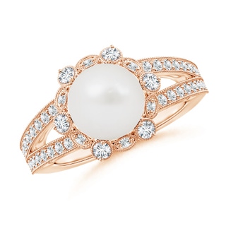 9mm A South Sea Pearl and Diamond Ring with Floral Halo in 9K Rose Gold