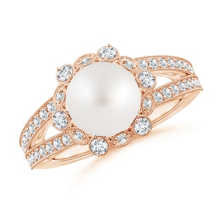 9mm AA South Sea Pearl and Diamond Ring with Floral Halo in Rose Gold