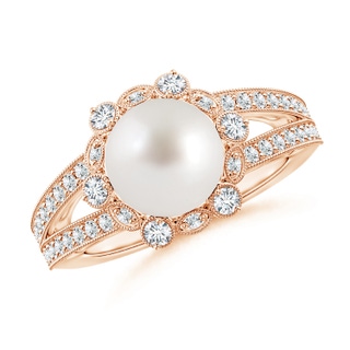 9mm AAA South Sea Pearl and Diamond Ring with Floral Halo in 9K Rose Gold