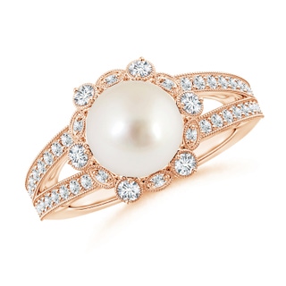 9mm AAAA South Sea Pearl and Diamond Ring with Floral Halo in 9K Rose Gold