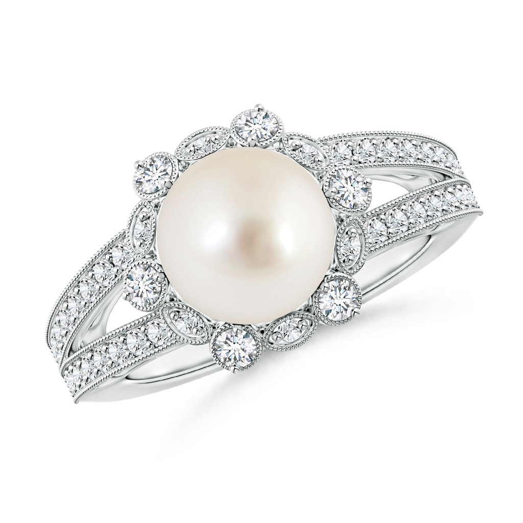 9mm AAAA South Sea Pearl and Diamond Ring with Floral Halo in White Gold