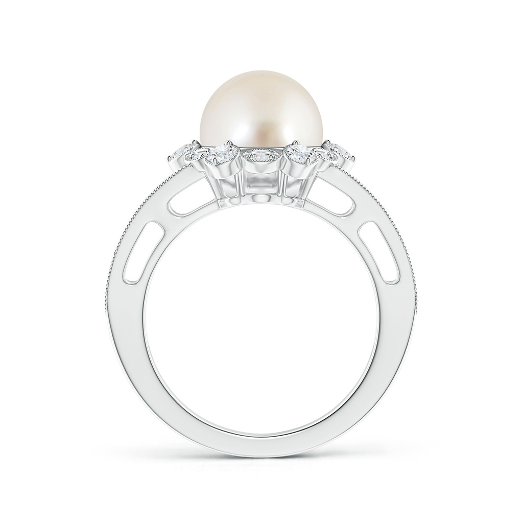 9mm AAAA South Sea Pearl and Diamond Ring with Floral Halo in White Gold Product Image