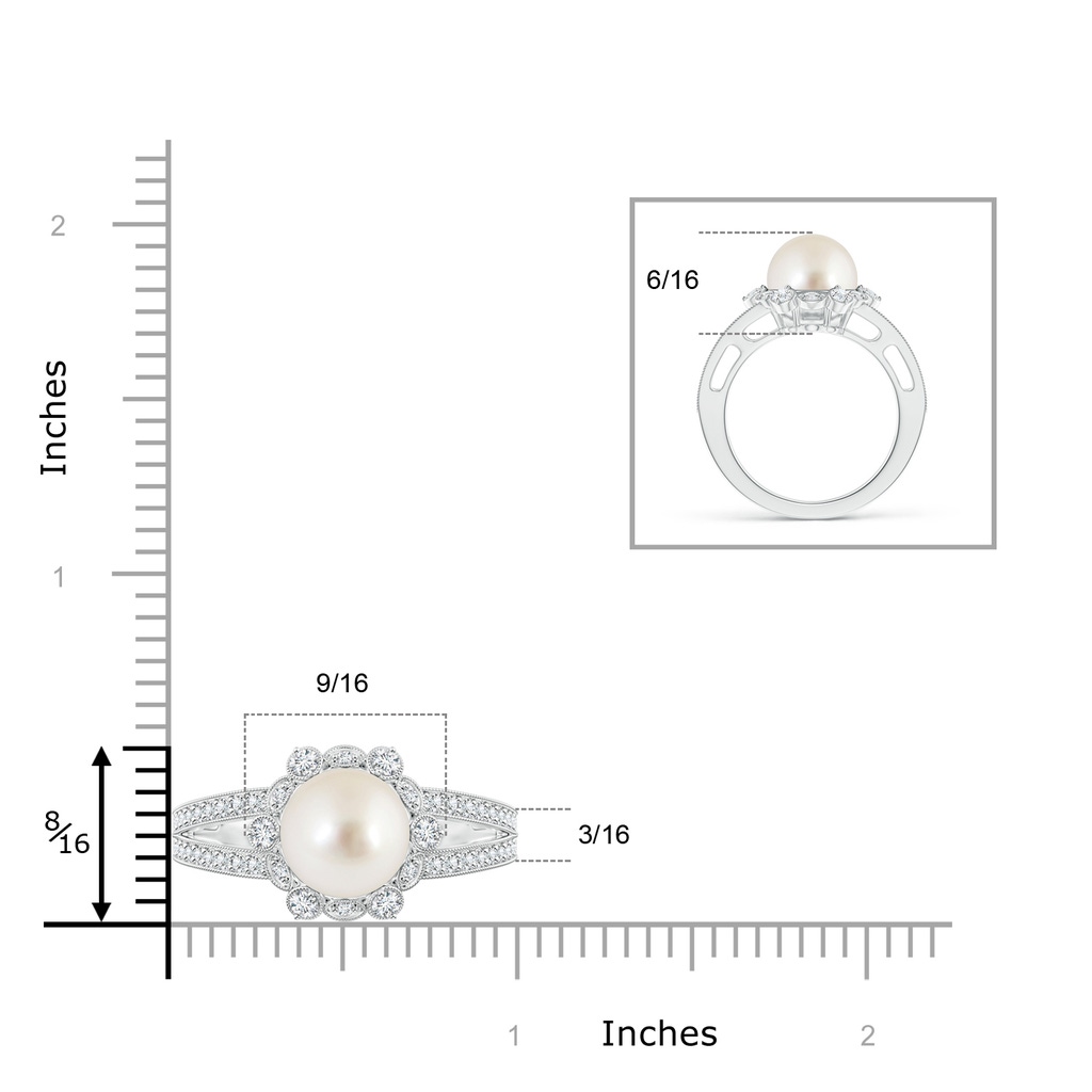 9mm AAAA South Sea Pearl and Diamond Ring with Floral Halo in White Gold Product Image