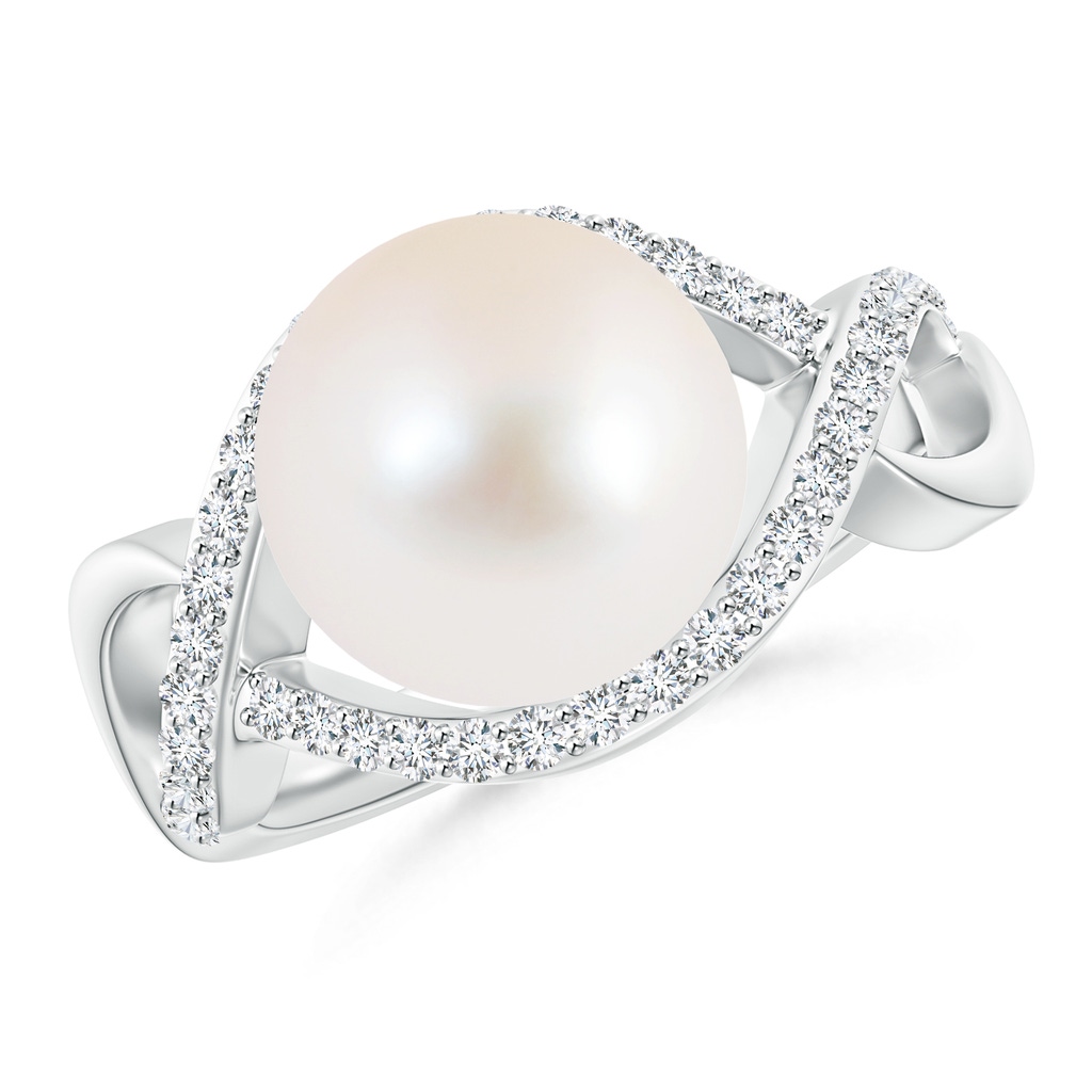 10mm AAA Freshwater Pearl Infinity Ring with Diamonds in S999 Silver