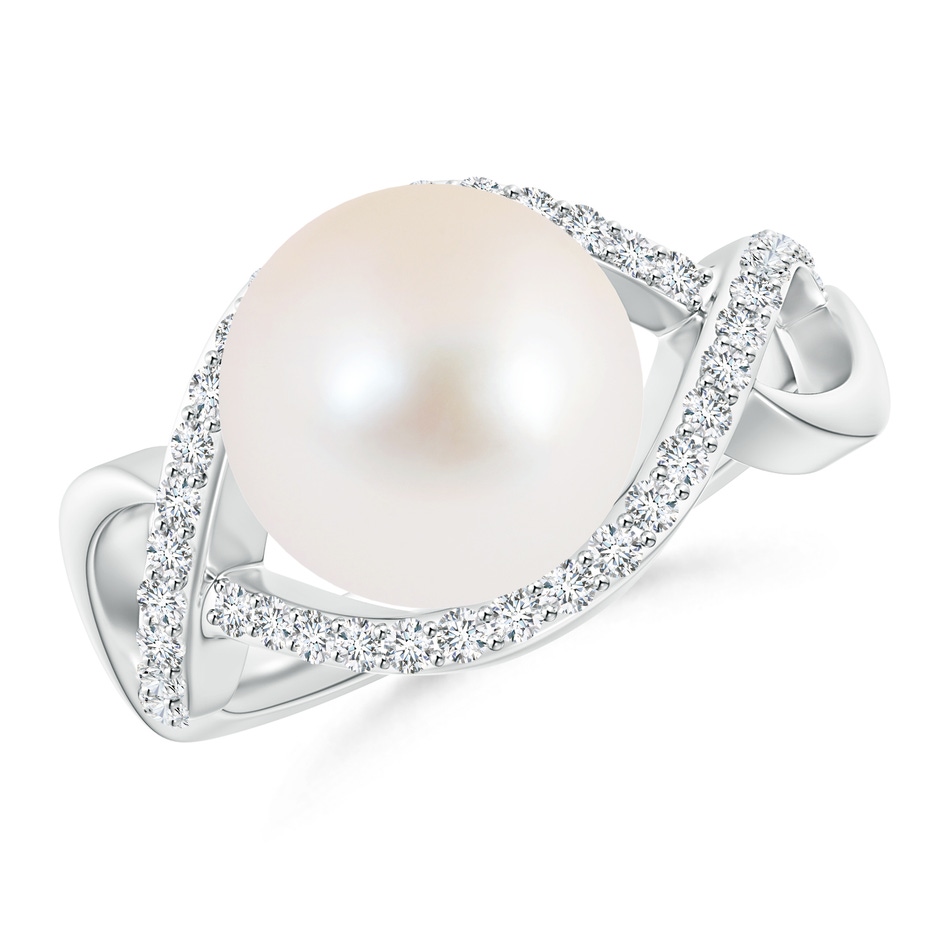 10mm AAA Freshwater Pearl Infinity Ring with Diamonds in White Gold 