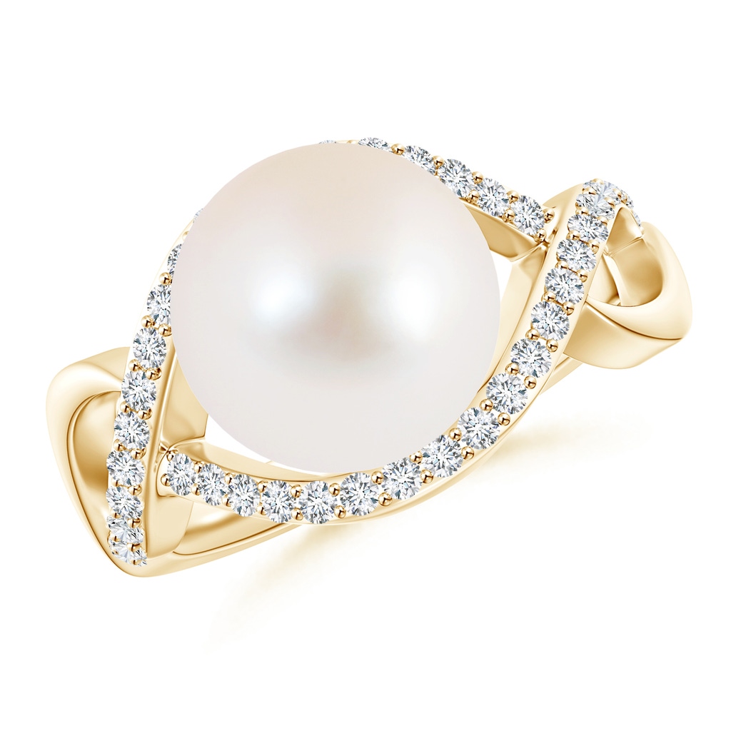 10mm AAA Freshwater Pearl Infinity Ring with Diamonds in Yellow Gold