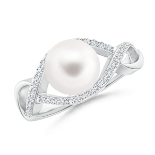 8mm AA Freshwater Pearl Infinity Ring with Diamonds in S999 Silver