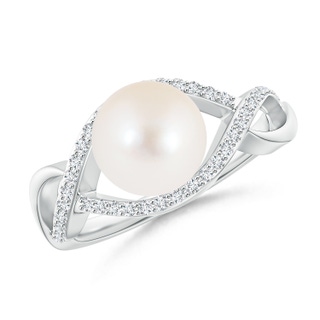 8mm AAA Freshwater Pearl Infinity Ring with Diamonds in S999 Silver