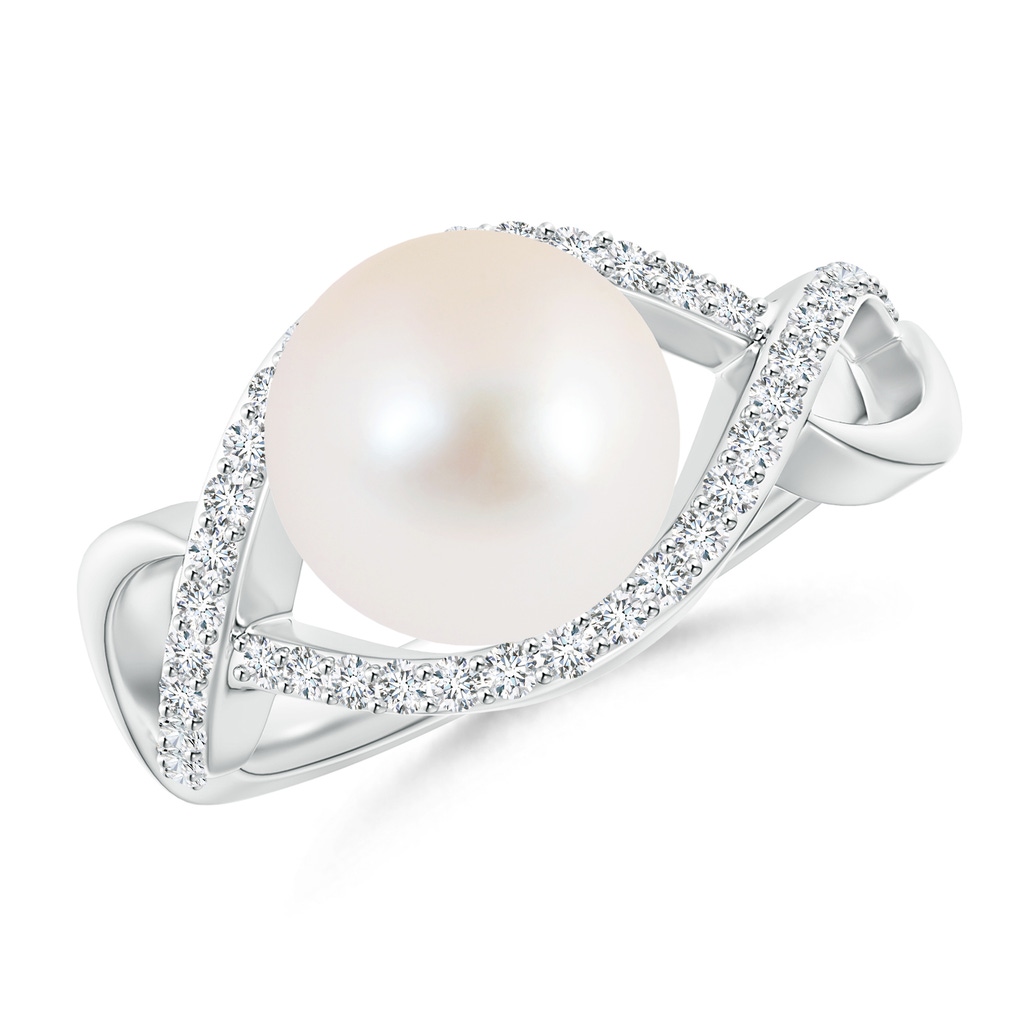 9mm AAA Freshwater Pearl Infinity Ring with Diamonds in White Gold