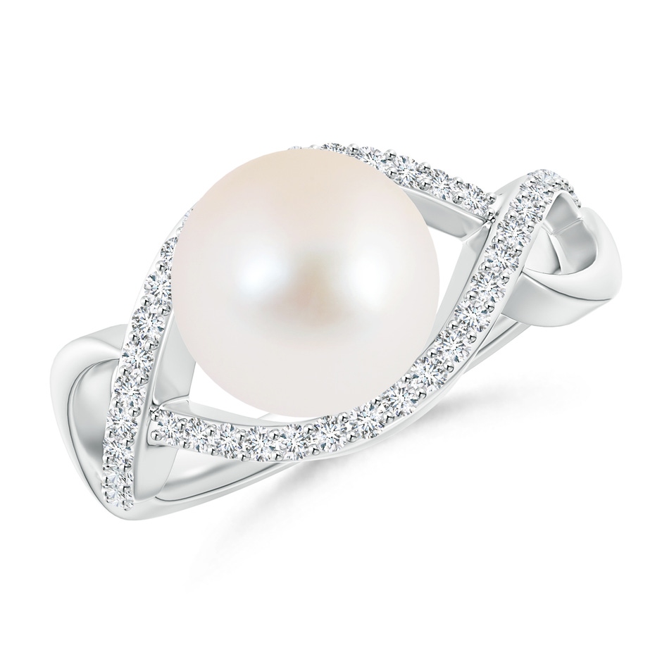 9mm AAA Freshwater Pearl Infinity Ring with Diamonds in White Gold 