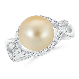 10mm AAA Golden South Sea Cultured Pearl Infinity Ring with Diamonds in White Gold