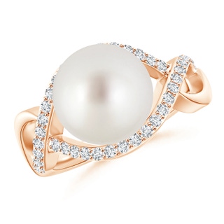 10mm AAA South Sea Pearl Infinity Ring with Diamonds in Rose Gold