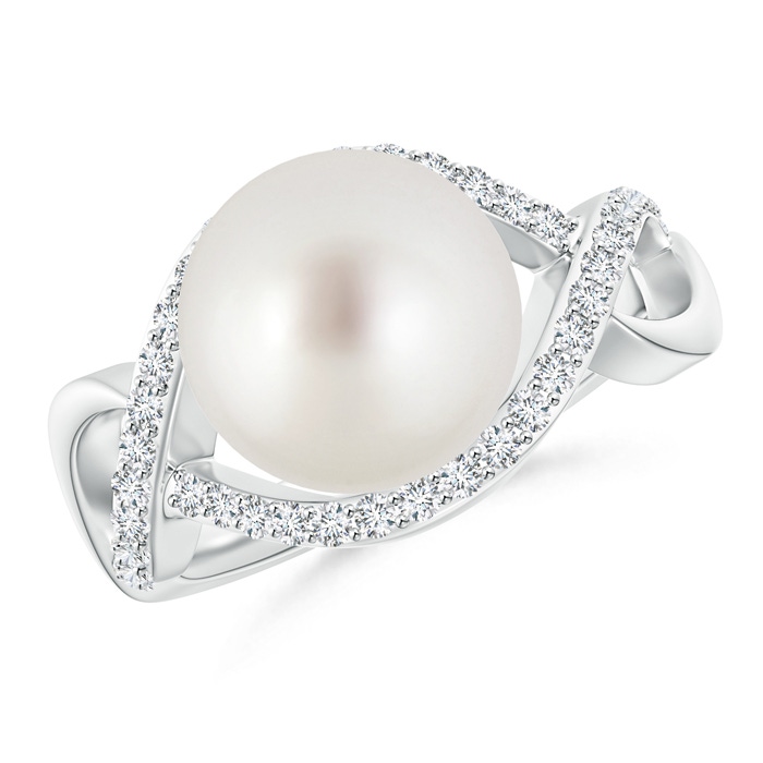 10mm AAA South Sea Pearl Infinity Ring with Diamonds in White Gold