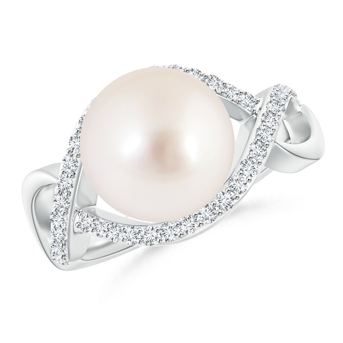 10mm AAAA South Sea Pearl Infinity Ring with Diamonds in White Gold