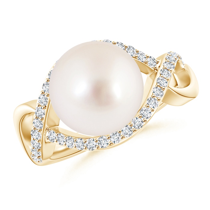 10mm AAAA South Sea Pearl Infinity Ring with Diamonds in Yellow Gold 