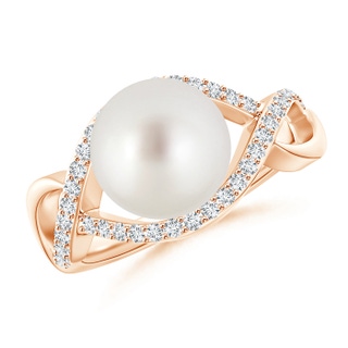 9mm AAA South Sea Pearl Infinity Ring with Diamonds in 9K Rose Gold