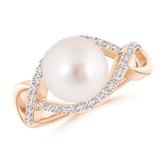 9mm AAAA South Sea Pearl Infinity Ring with Diamonds in Rose Gold