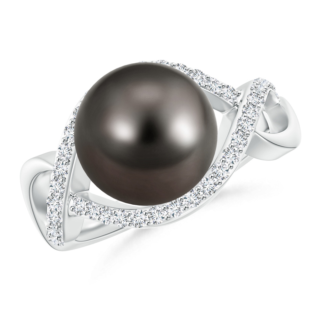 10mm AAA Tahitian Pearl Infinity Ring with Diamonds in White Gold