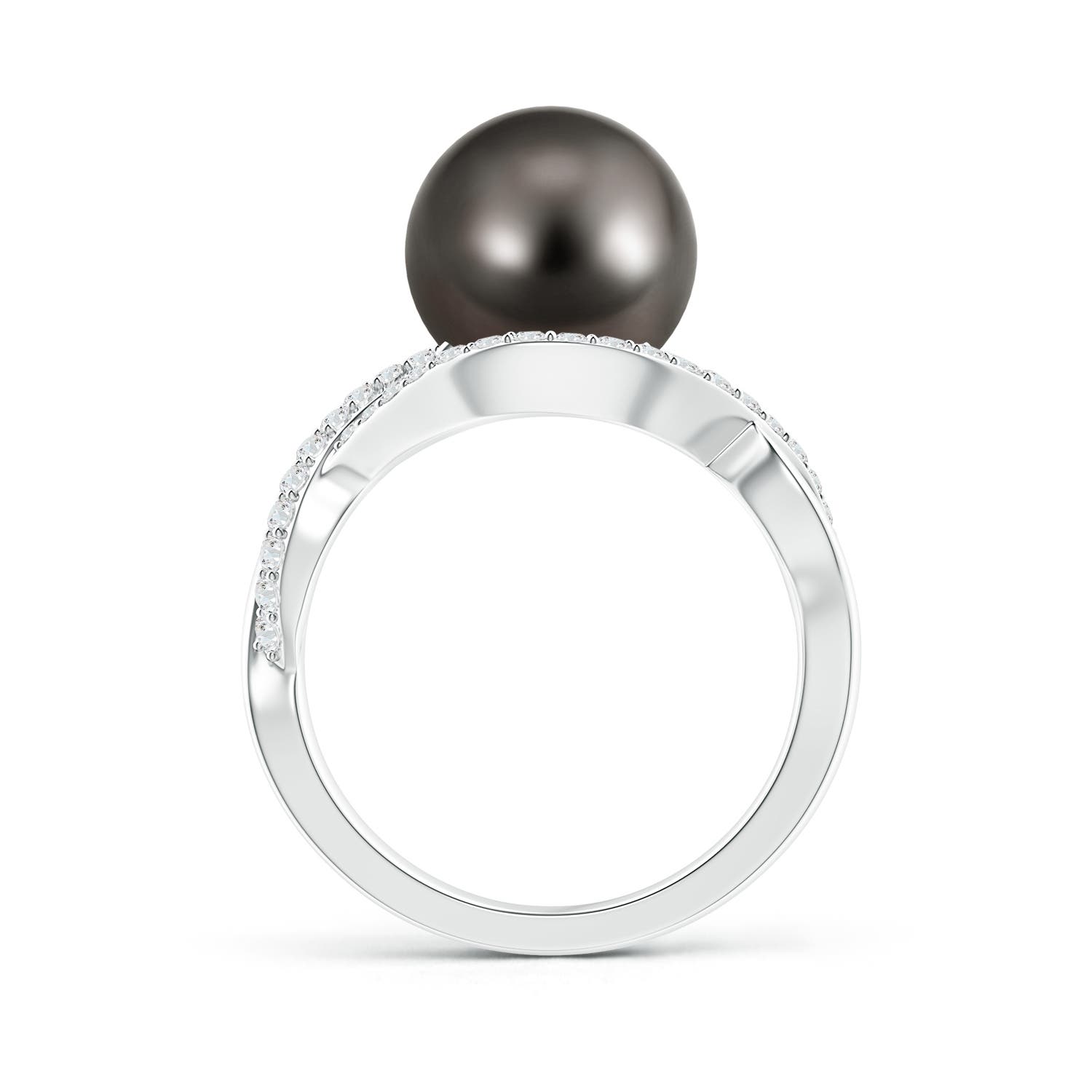 10mm AAA Tahitian Pearl Infinity Ring with Diamonds in White Gold - side 1