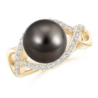 10mm AAA Tahitian Pearl Infinity Ring with Diamonds in Yellow Gold