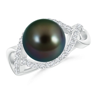 10mm AAAA Tahitian Pearl Infinity Ring with Diamonds in White Gold