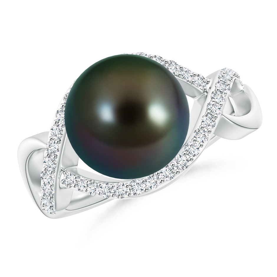 10mm AAAA Tahitian Pearl Infinity Ring with Diamonds in White Gold 