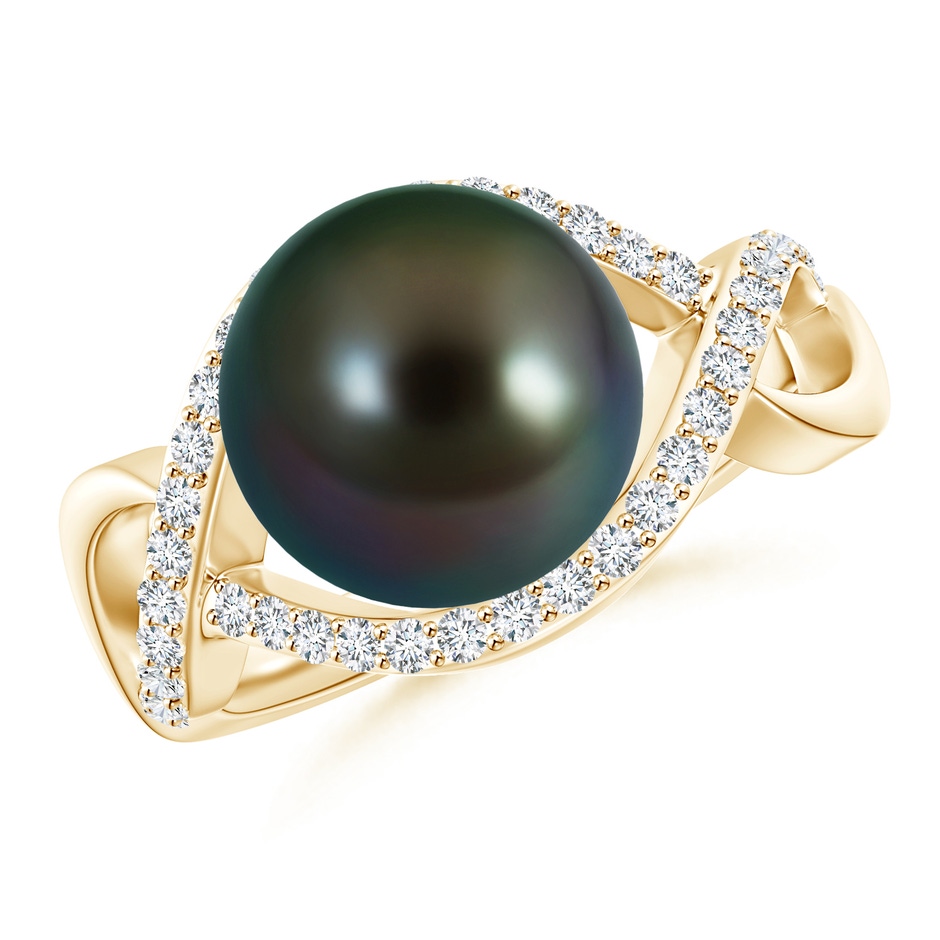 10mm AAAA Tahitian Pearl Infinity Ring with Diamonds in Yellow Gold 