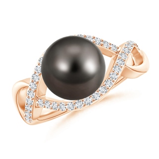 9mm AAA Tahitian Pearl Infinity Ring with Diamonds in 10K Rose Gold