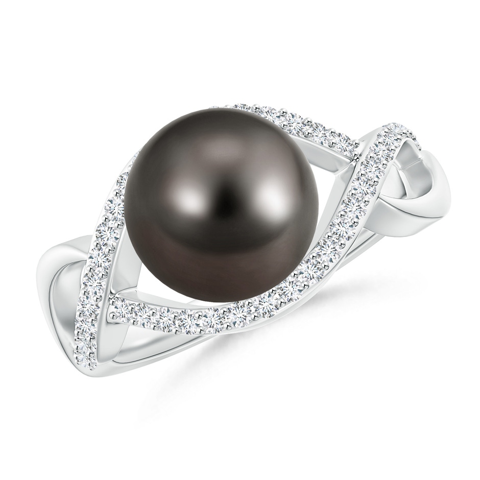 9mm AAA Tahitian Pearl Infinity Ring with Diamonds in White Gold 