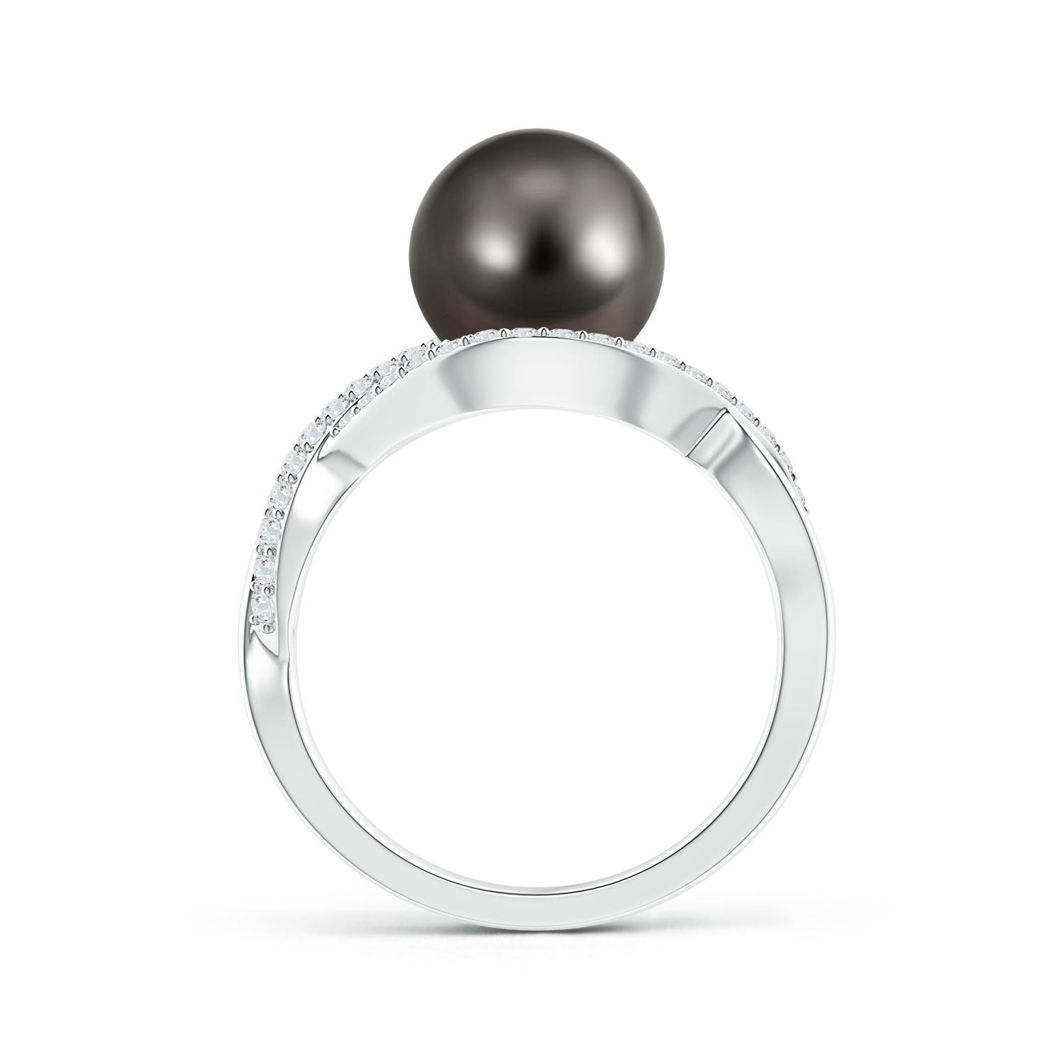 9mm AAA Tahitian Pearl Infinity Ring with Diamonds in White Gold