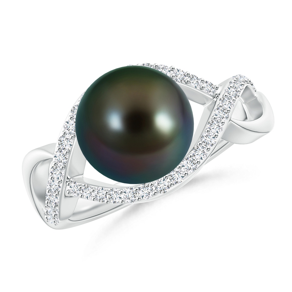 9mm AAAA Tahitian Pearl Infinity Ring with Diamonds in White Gold